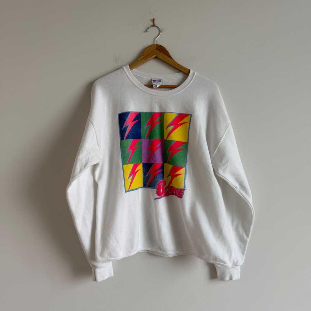 Vintage 2000 Junk Food Tees David Bowie Archive‎ White Lightning Bolt Crewneck